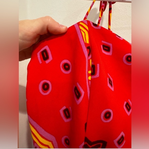 House Of Harlow 1960 Red Tiki Banana Print Sleeveless Beaded Midi Dress Size S - Picture 9 of 10